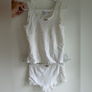 NWOT Zara Girls Cream Lace-Trim Tank & Shorts Sleep Set